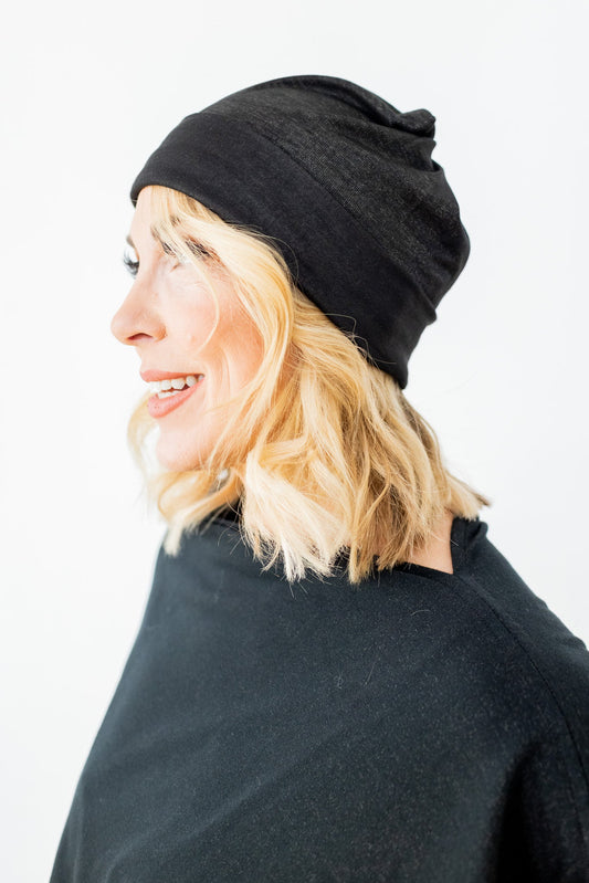 TRU47 Black Silver Jersey Modal Beanie