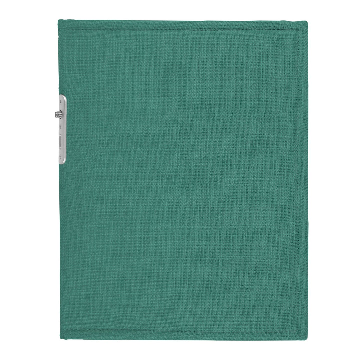 PoM Shield PLUS Phone Faraday Cage in teal fabric with white clasp closure, front view.