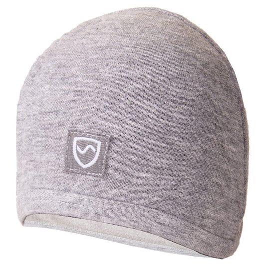 Gray SYB Baby Beanie with shield logo patch, shown from front view against white background.