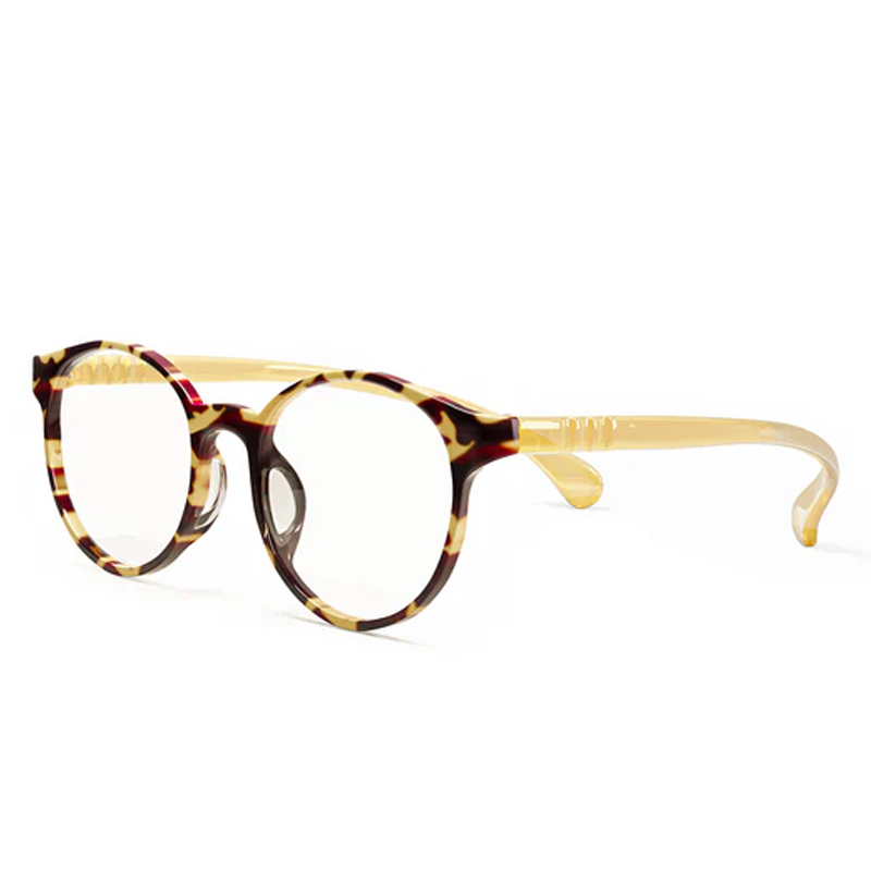 Ocushield Children's Blue Light Glasses in tortoiseshell and cream, displayed at three-quarter angle showing round frames and arms.
