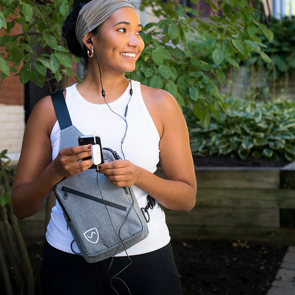 Girl with EMF Protection Solution - Shield Your Body