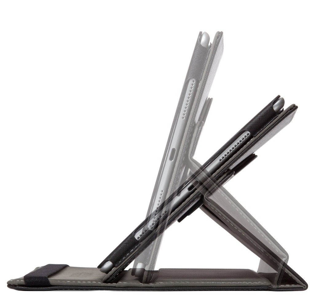 SafeSleeve iPad case displayed in multiple color options showing adjustable stand positioning and viewing angles.