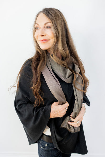 TRU47 Reversible Pure Silver Mesh &amp; Black Jersey Long Scarf