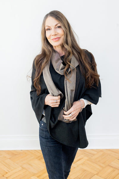 TRU47 Reversible Pure Silver Mesh &amp; Black Jersey Long Scarf