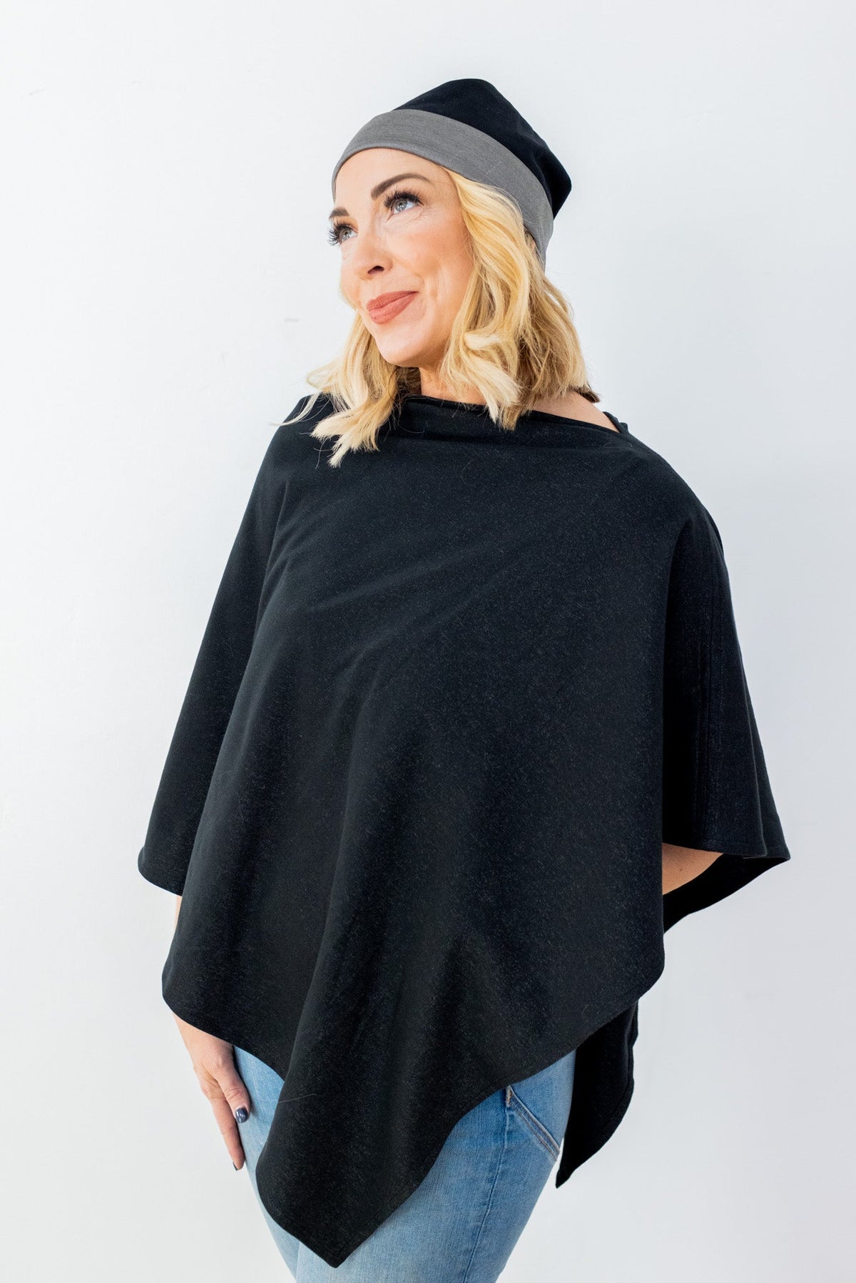 TRU47 Black Silver Cotton Double Knit Beanie