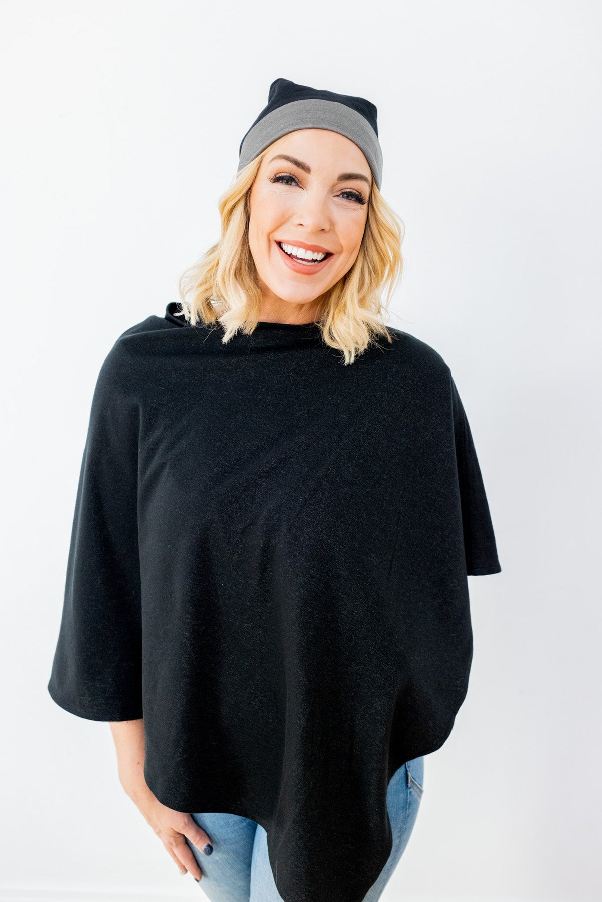 TRU47 Black Silver Cotton Double Knit Beanie