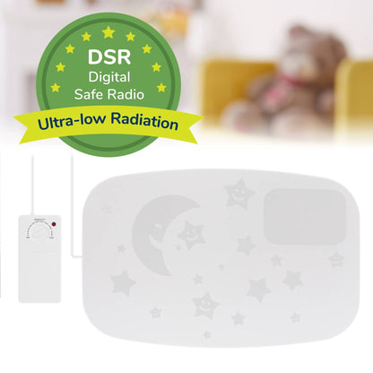Bebcare Mat Smart Breathing Sensor with DSR Digital Safe Radio certification badge showing ultra-low radiation and wireless monitor unit.