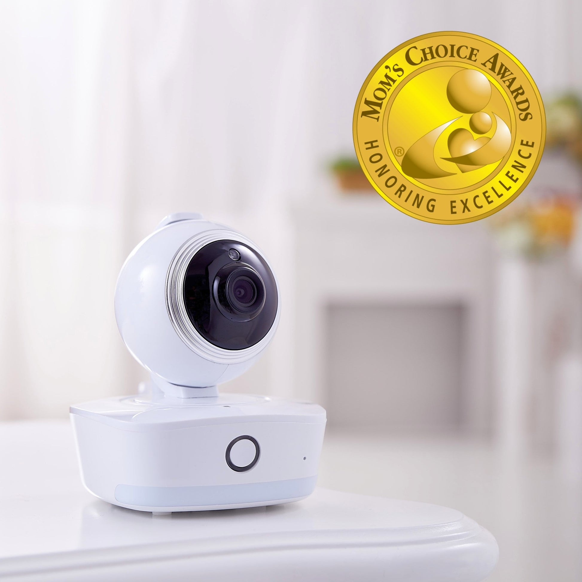 Bebcare Low-EMF Motion Digital Video Baby Monitor with Mom's Choice Awards gold seal displayed in upper right corner.
