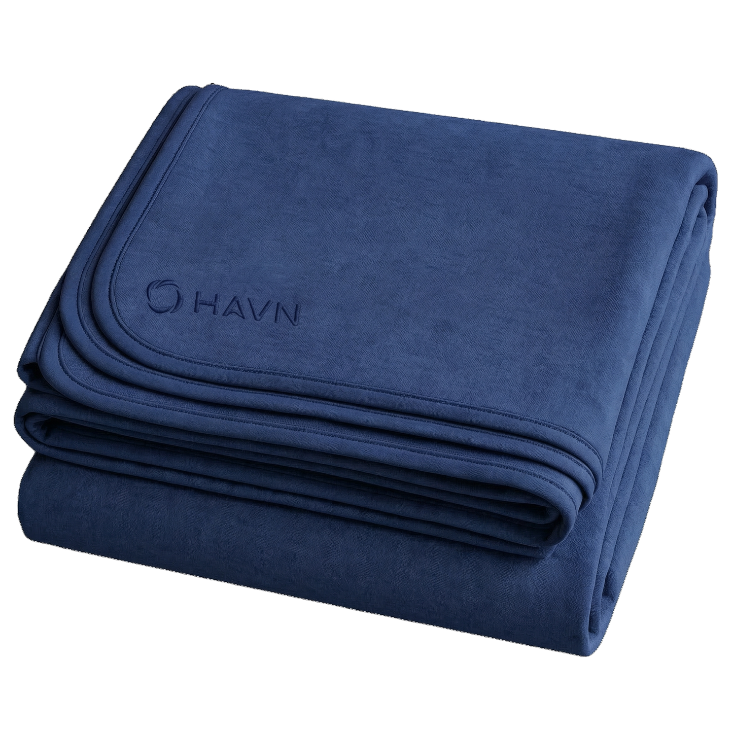HAVN WaveStopper™ Blanket folded in navy blue with embroidered logo visible on top corner.