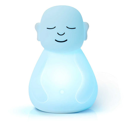 Light blue Mindsight Breathing Buddha with closed eyes and gentle smile, front view against white background.