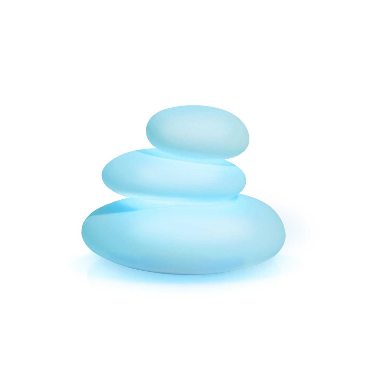Three stacked light blue smooth stones, representing the Mindsight Breathing Buddha meditation light design.