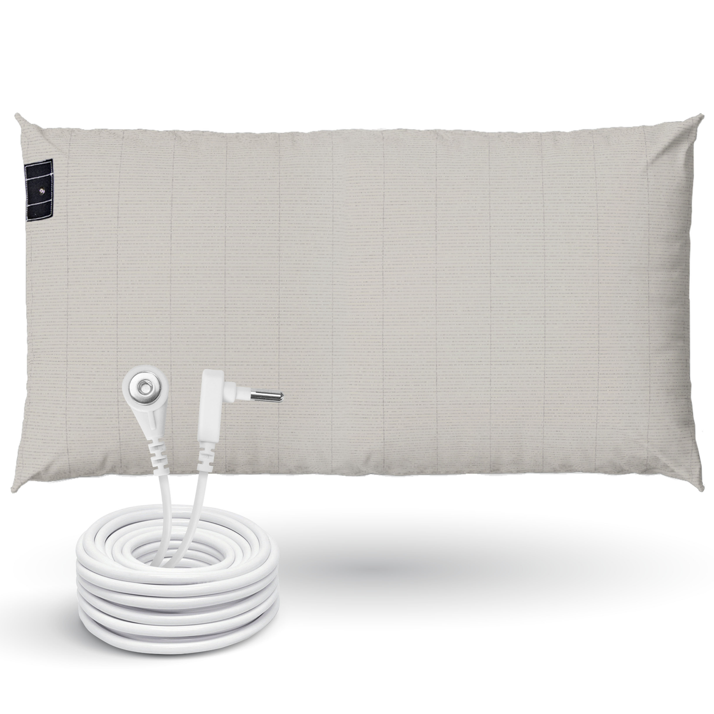 GroundLuxe Organic Grounding Pillowcase with white cord and connector displayed against white background.