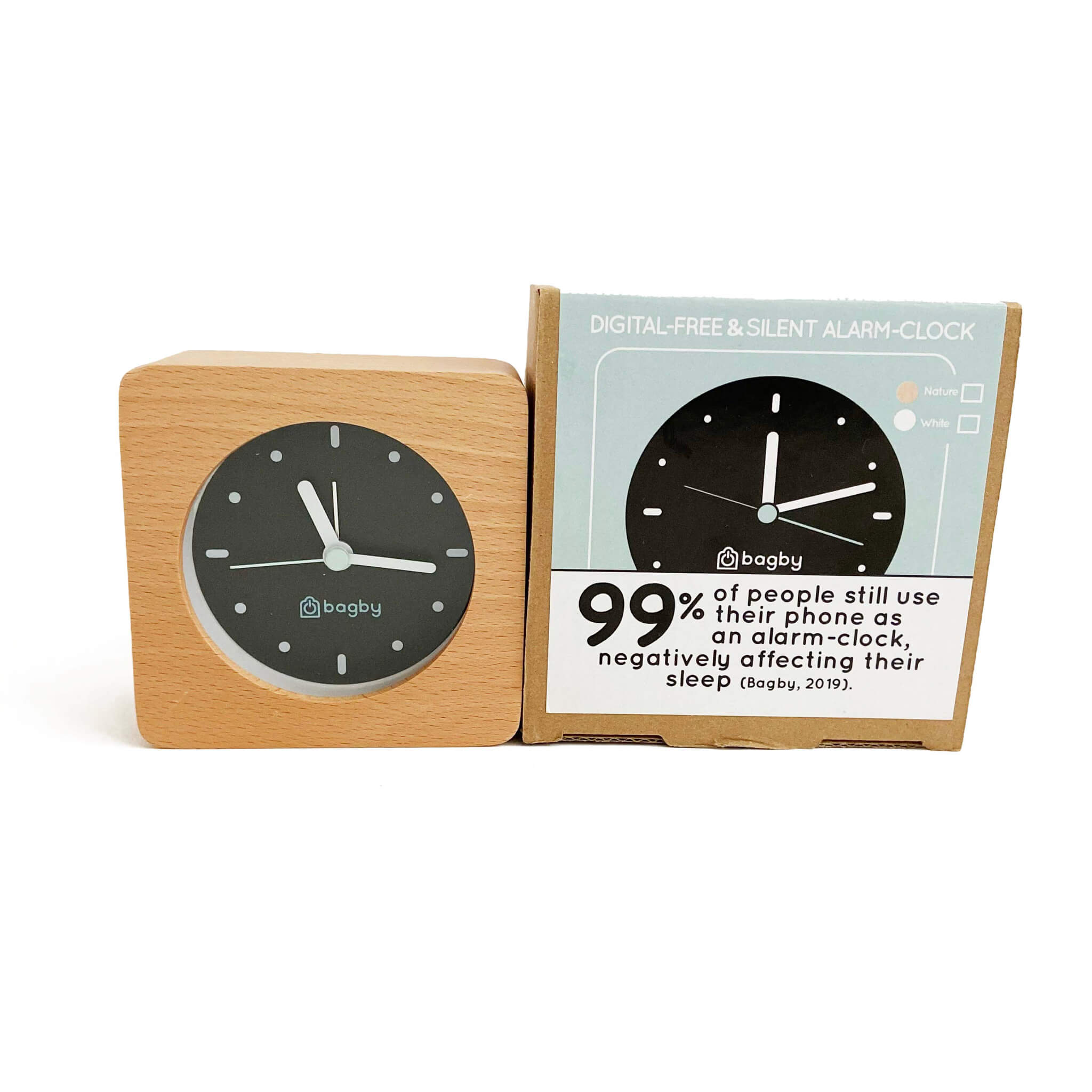 Bagby Minimalist Silent Digital-Free Alarm Clock Natural