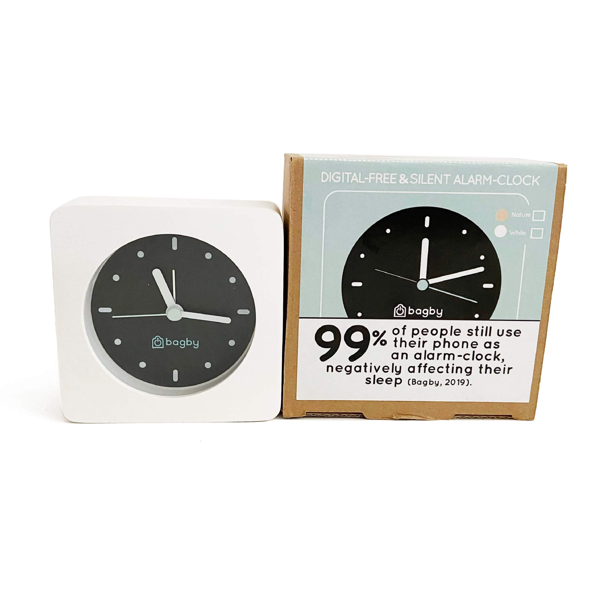 Bagby EMF-Free Minimalist Silent Analog Alarm Clock White