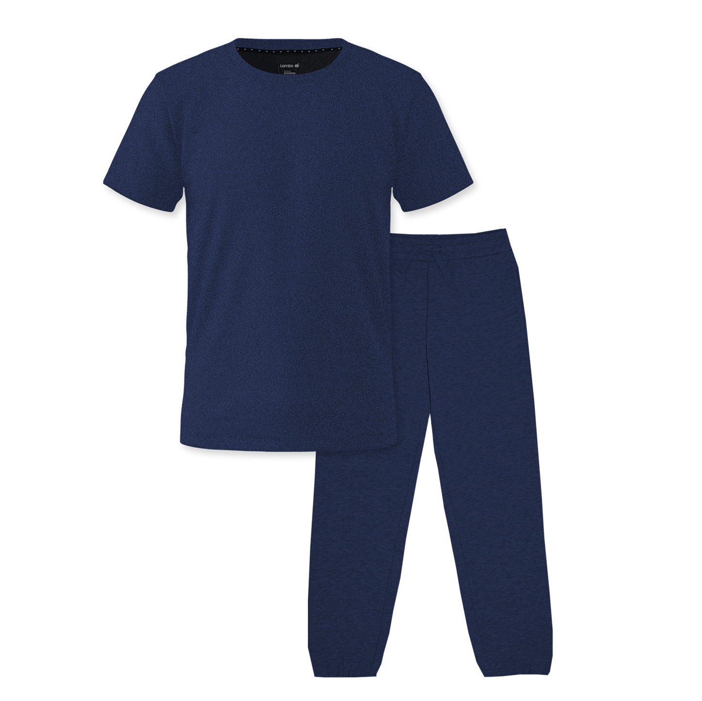 Navy blue HAVN WaveStopper™ Pajama Set with short-sleeve t-shirt and matching jogger pants, front view.