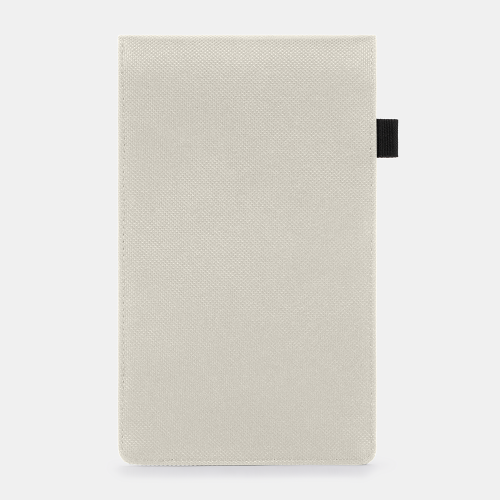 Faraday Key Fob Bag in cream with black fabric pull tab, front view against light background.