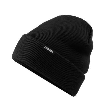 Black ribbed HAVN WaveStopper™ Beanie displayed against white background, angled side view showing knit texture and brand label.