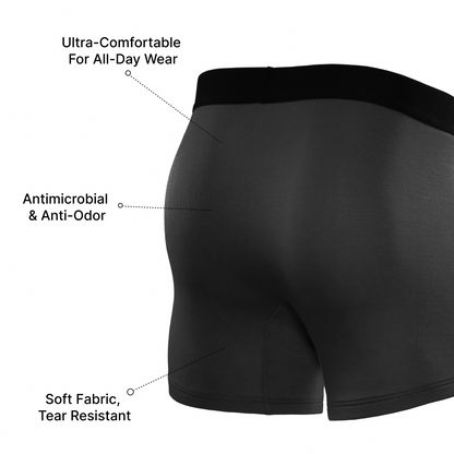 HAVN WaveStopper™ Boxer Briefs 2.0 with labeled features: ultra-comfortable all-day wear, antimicrobial and anti-odor, soft fabric and tear resistant.