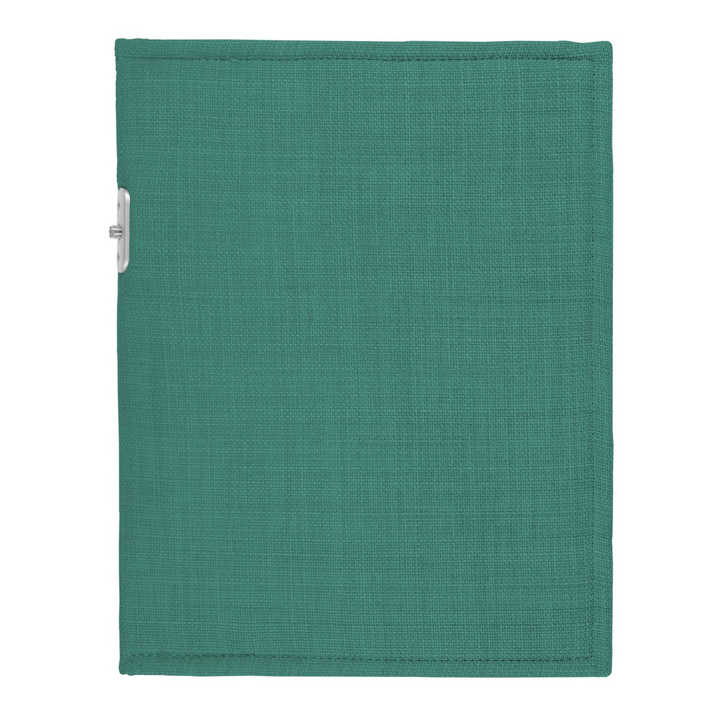 PoM Shield ORIGINAL Phone Faraday Cage in teal fabric, front view with silver clasp visible on left edge.