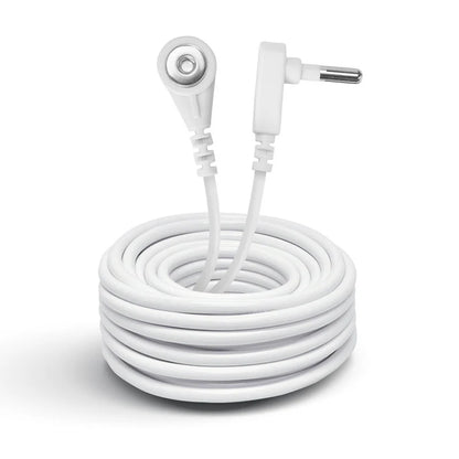 GroundLuxe Grounding Cord coiled white cable with dual connectors on ends, front view.