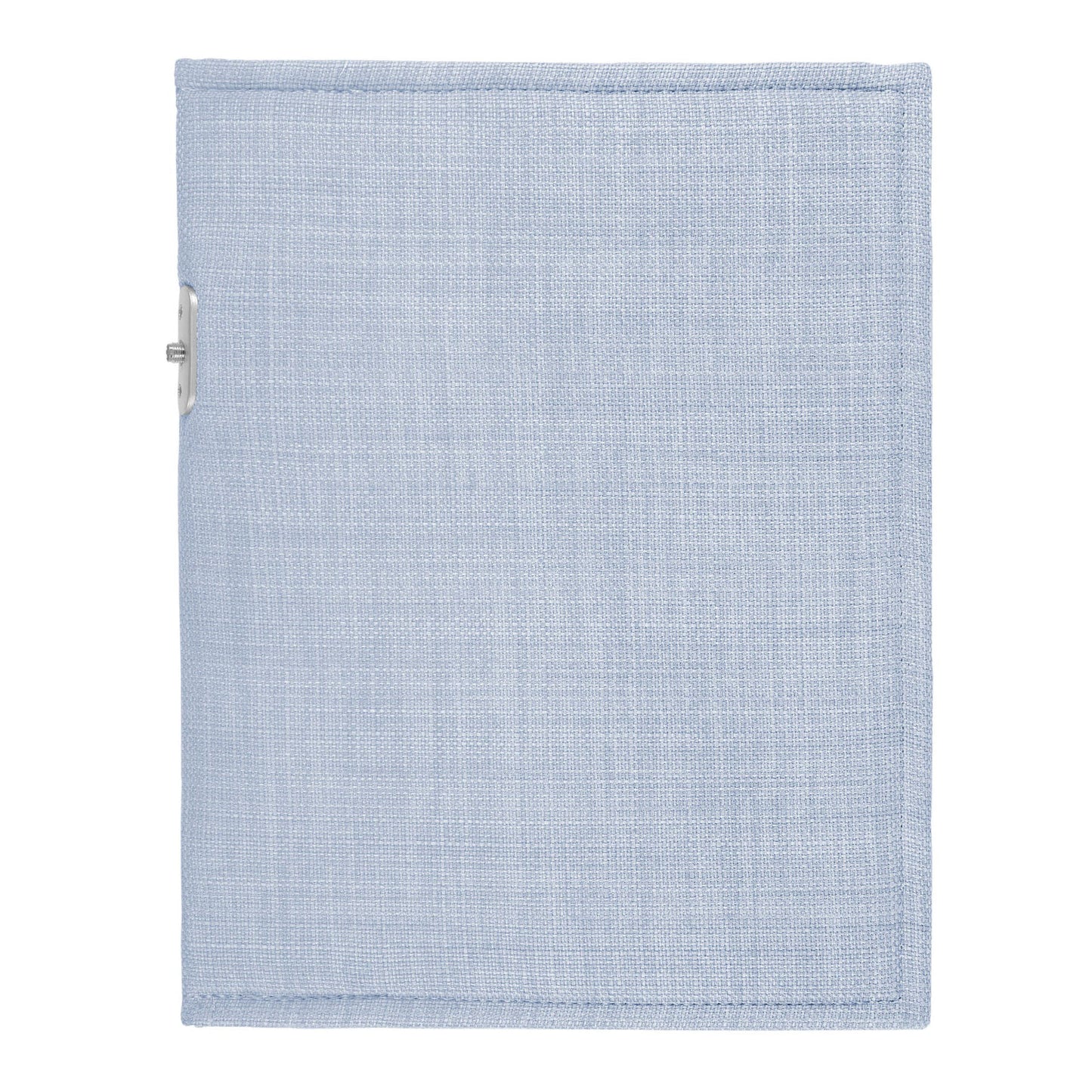 PoM Shield ORIGINAL Phone Faraday Cage in light blue fabric, flat lay view showing full front surface with side closure detail.