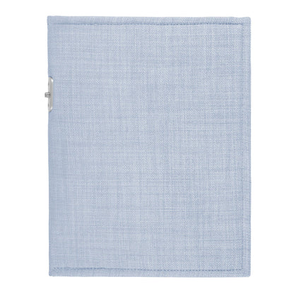 PoM Shield ORIGINAL Phone Faraday Cage in light blue fabric, flat lay view showing full front surface with side closure detail.