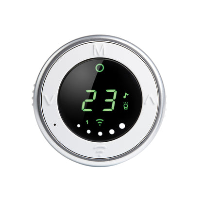 Bebcare Low-EMF IQ WiFi HD Baby Monitor displaying 23 degrees temperature on circular digital screen with silver bezel.