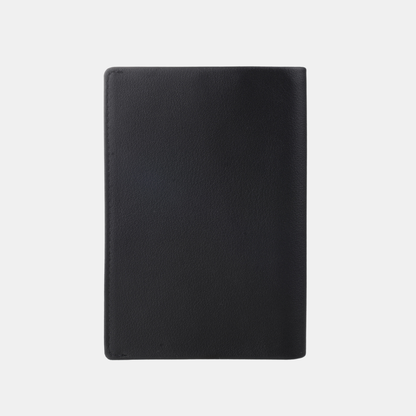 Black SLNT RFRF Passport Wallet displayed closed against a neutral background, front view.