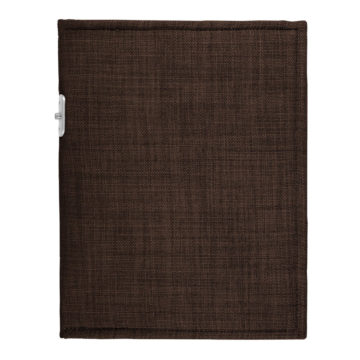 PoM Shield ORIGINAL Phone Faraday Cage in brown fabric with white latch detail, front view.