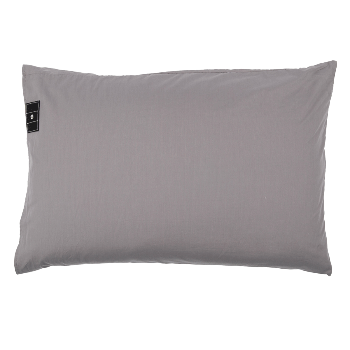 Gray GroundLuxe Organic Grounding Pillowcase displayed flat against white background with brand label visible on left side.