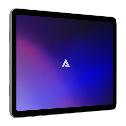 Above Privacy & EMF-Free Tablet Bundle displayed at an angle, showing the device's sleek black bezel and purple-to-blue gradient screen with white logo.