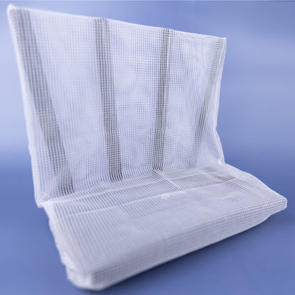 WiFi Signal Tamer mesh shield displayed at angle against blue background, showing woven fabric construction and rectangular form.