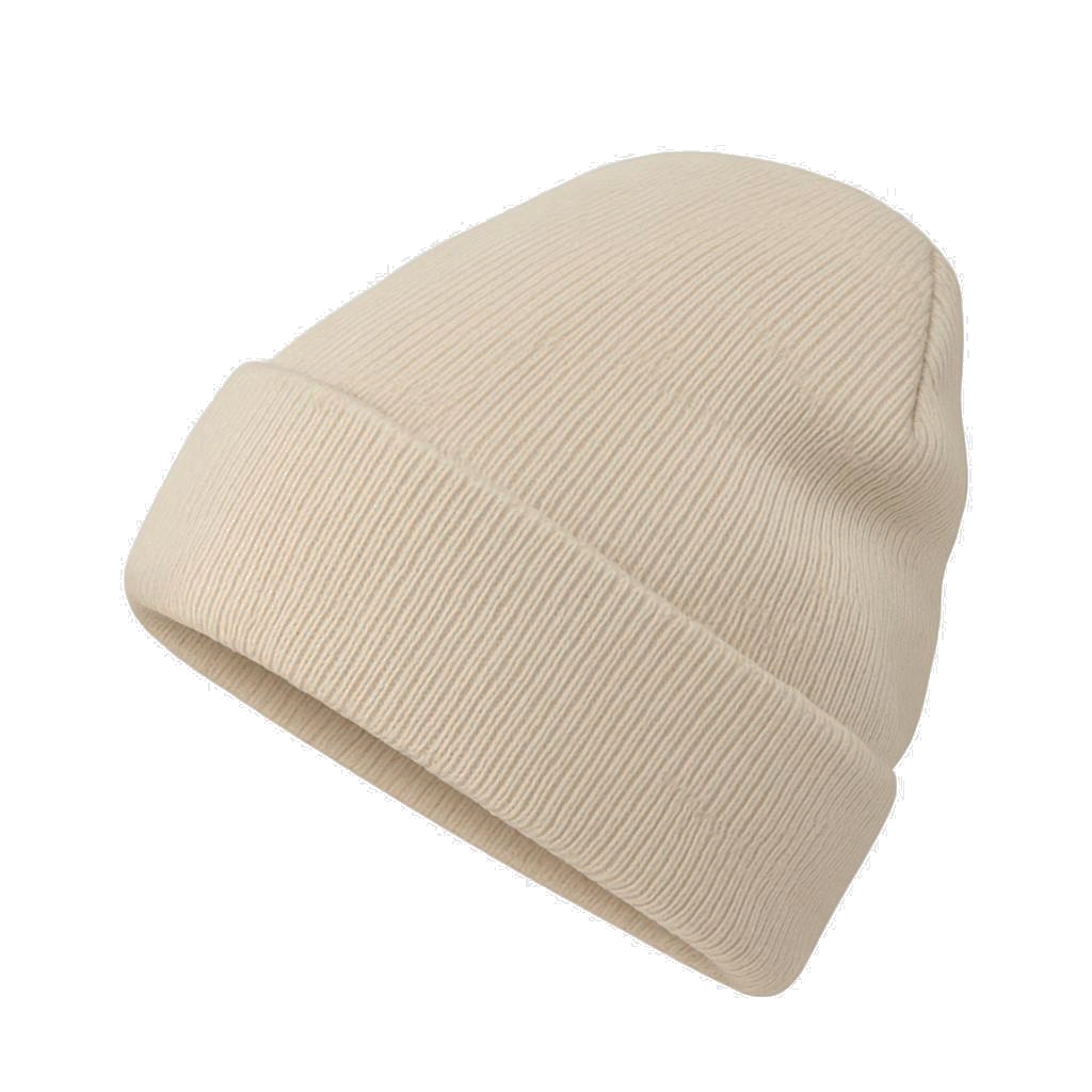 Cream-colored HAVN WaveStopper™ Beanie displayed at an angle, showing ribbed knit texture and folded cuff detail.