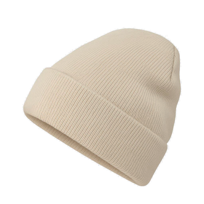 Cream-colored HAVN WaveStopper™ Beanie displayed at an angle, showing ribbed knit texture and folded cuff detail.