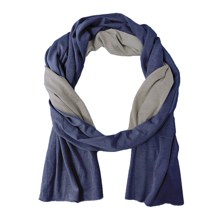 TRU47 Reversible Silver Cotton Double Knit Scarf Blue Denim