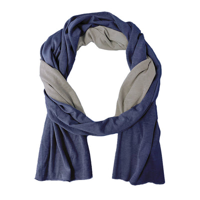 TRU47 Reversible Silver Cotton Double Knit Scarf Blue Denim