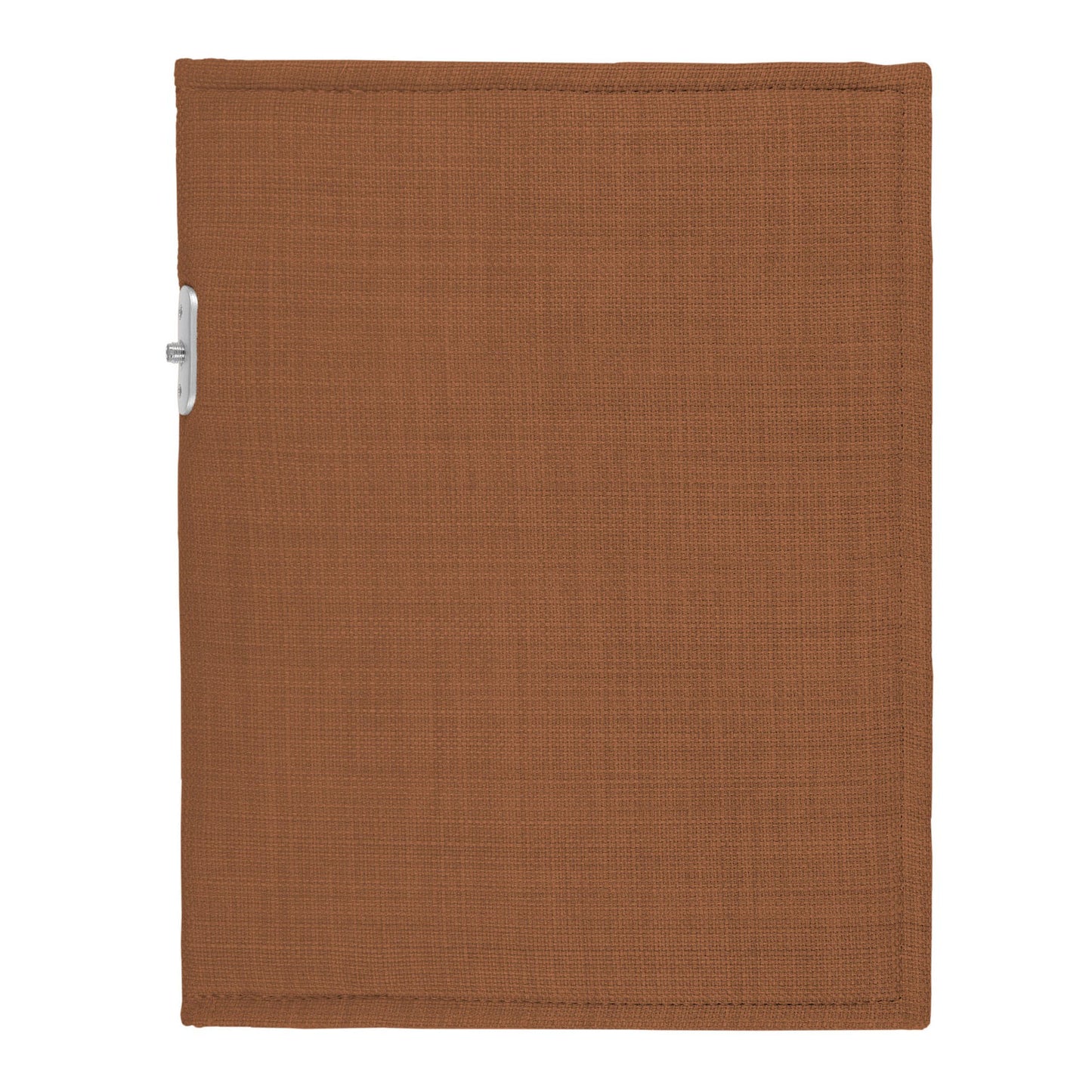 PoM Shield ORIGINAL Phone Faraday Cage in brown fabric with white handle, front view.