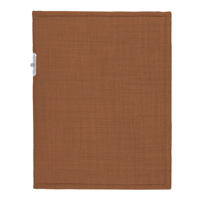 PoM Shield ORIGINAL Phone Faraday Cage in brown fabric with white handle, front view.