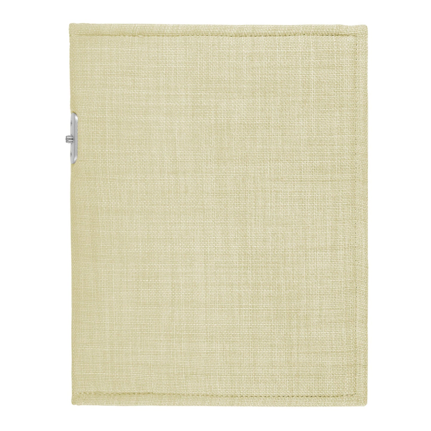 PoM Shield ORIGINAL Phone Faraday Cage in cream fabric, closed flat view showing exterior texture and silver clasp.