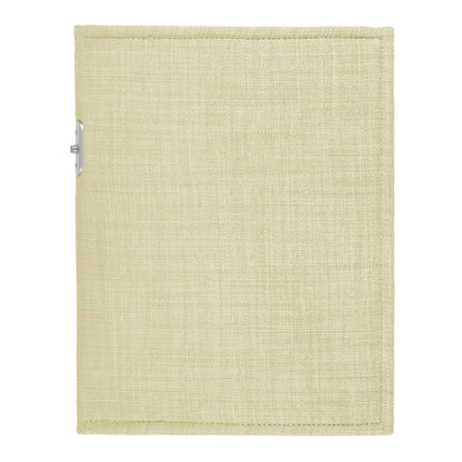 PoM Shield ORIGINAL Phone Faraday Cage in cream fabric, closed flat view showing exterior texture and silver clasp.