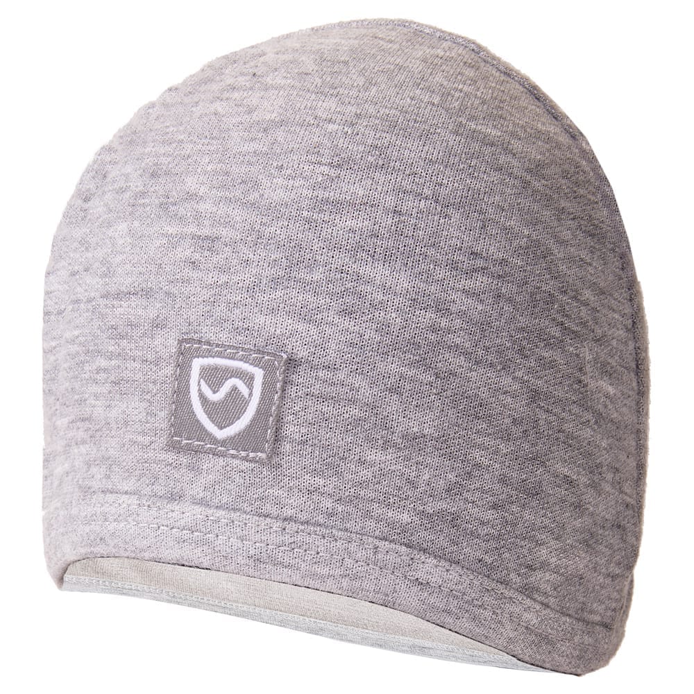 Gray SYB Baby Beanie with shield logo patch, shown from front view against white background.