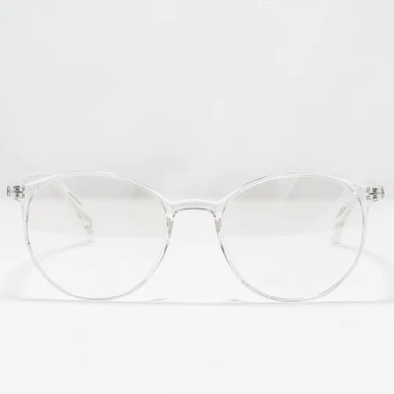 Clear Ocushield All-Day Blue Light Glasses displayed front view against white background, showing transparent frames and lenses.
