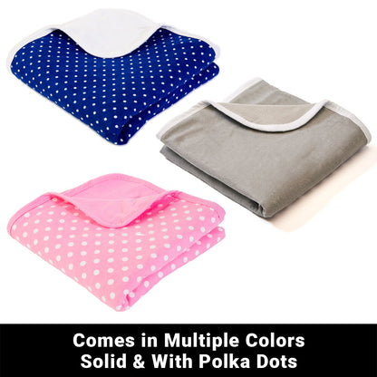 SYB Baby Bundle in multiple colors: blue with white polka dots, pink with white polka dots, and solid gray with white trim.