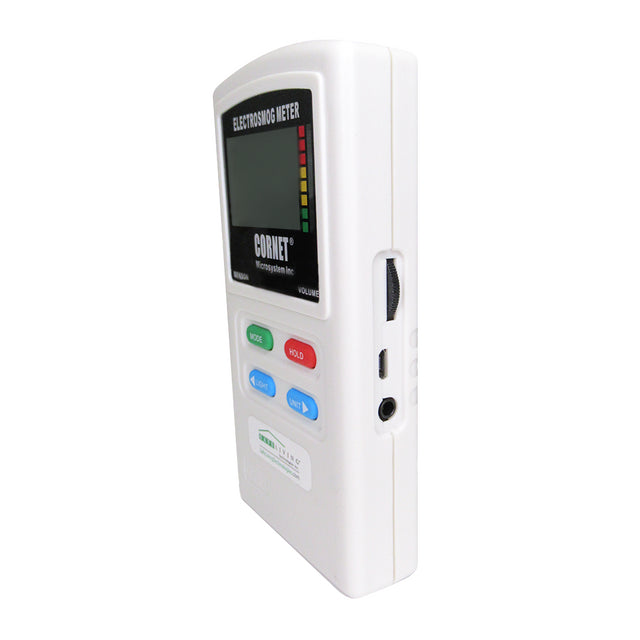Cornet ED98QPro5G Quad Mode Meter front view showing digital display with colored indicator lights and four operation buttons in white and red.