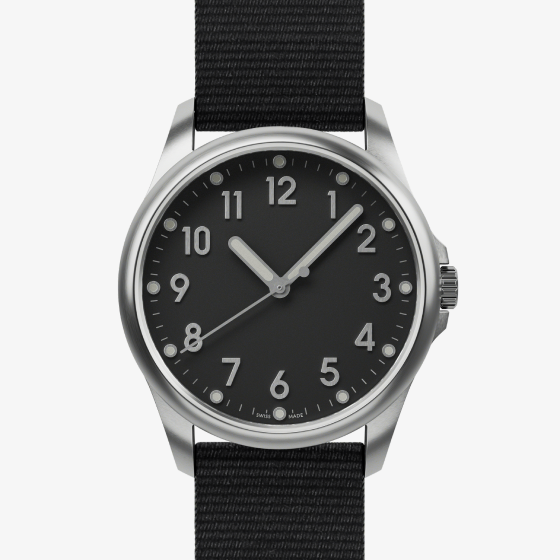 Mudita Radiant Charcoal Black automatic field watch - front view