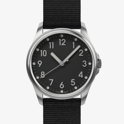 Mudita Radiant Charcoal Black automatic field watch - front view