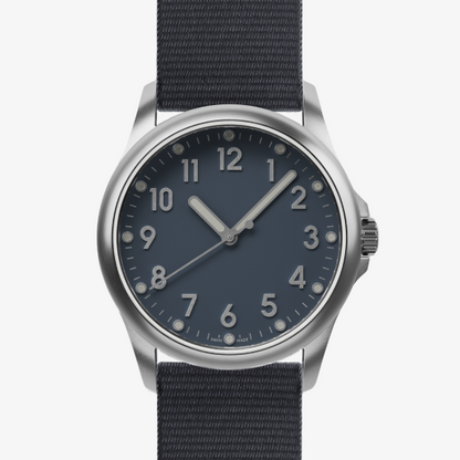 Mudita Radiant Baltic Blue automatic field watch - front view