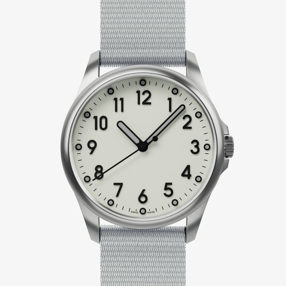Mudita Radiant Pebble Gray automatic field watch - front view