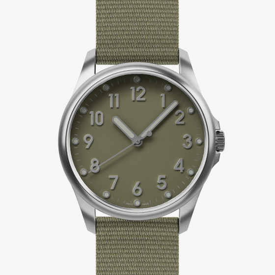 Mudita Radiant Moss Green automatic field watch - front view