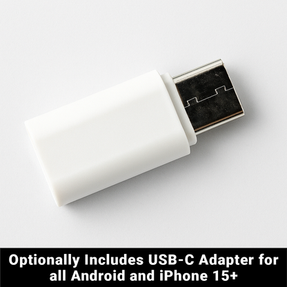 SYB H.A.R.D. headset adapter shown with white protective case and black USB-C connector exposed on light background.